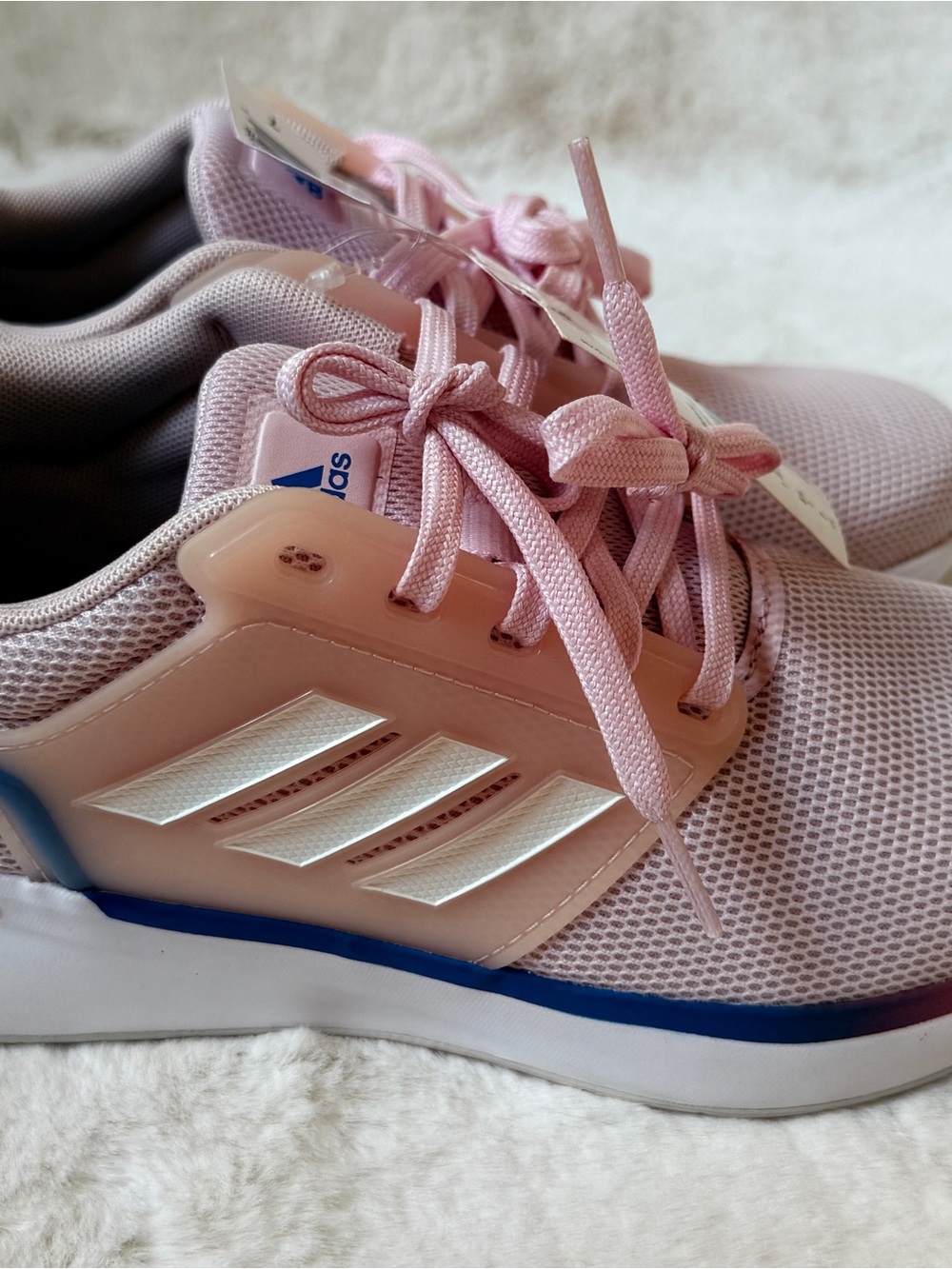 adidas Women's Light Pink Mesh Athletic Sneakers with White Stripes